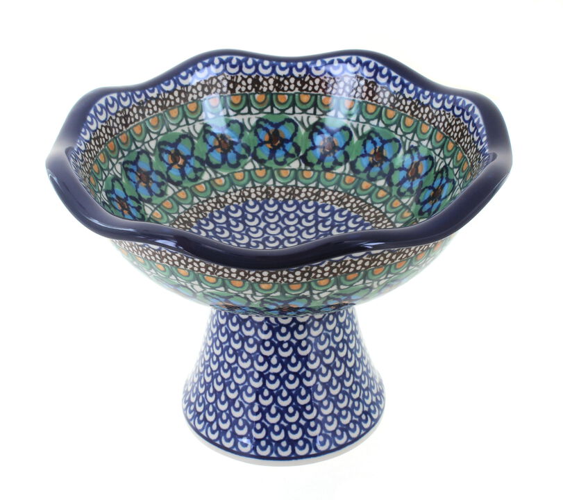 Blue Rose Polish Pottery Blue Fleur Small Pedestal Dish