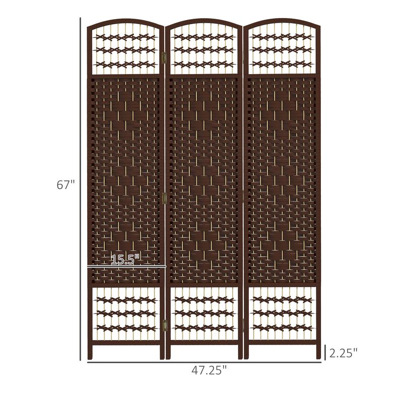 Brown Compact Divider: 3-Panel Folding Wave Privacy Screen