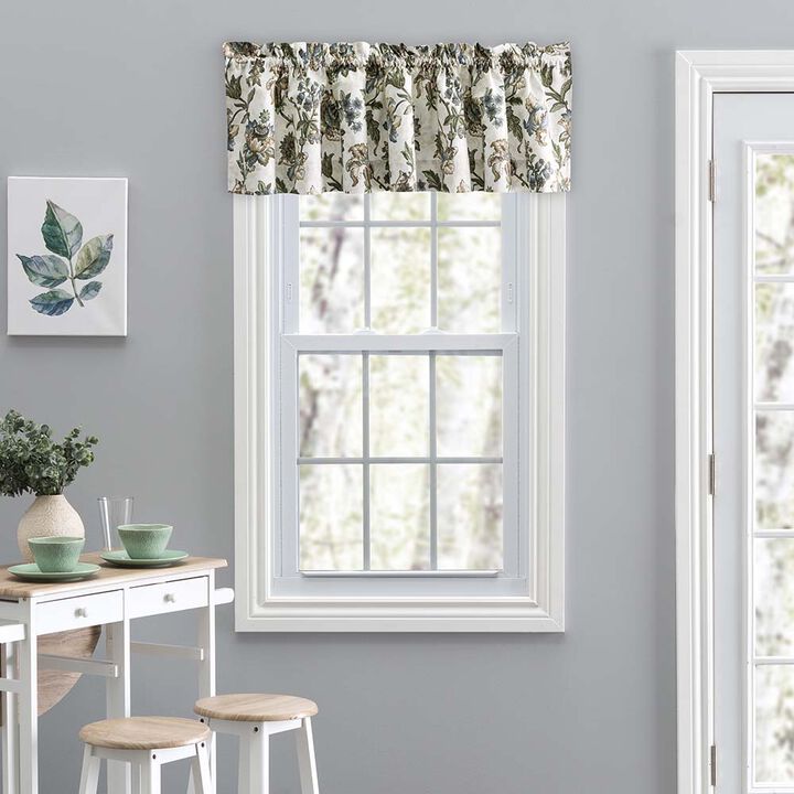 Ellis Curtain Madison Floral Design Printed Natural Ground 1.5" Rod Pocket Tailored Valance 58" x 15"