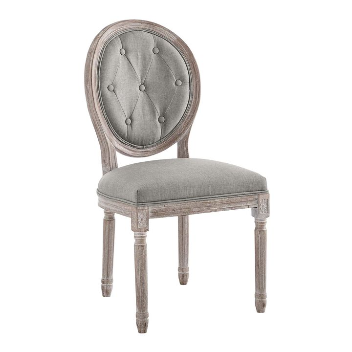 Modway Arise French Vintage Tufted Upholstered Fabric Dining Side Chair in Light Gray
