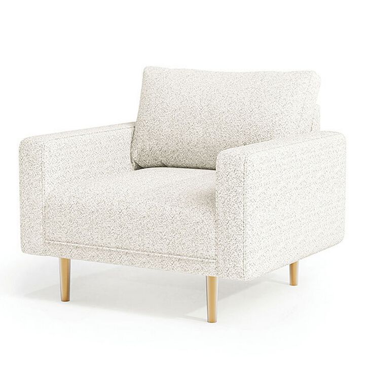 Remy Accent Chair, Bench Seat w Track Arms, Plush Off White Boucle - Benzara