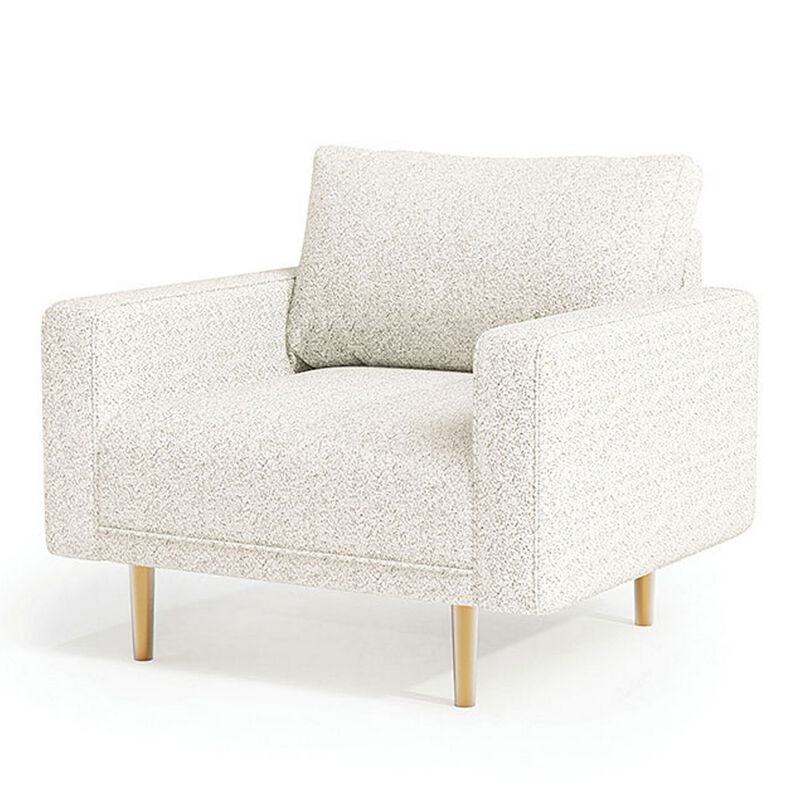 Remy Accent Chair, Bench Seat w Track Arms, Plush Off White Boucle - Benzara