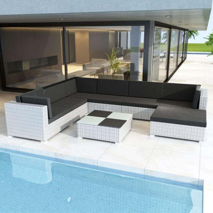 vidaXL 8 Piece Garden Lounge Set with Cushions Poly Rattan White