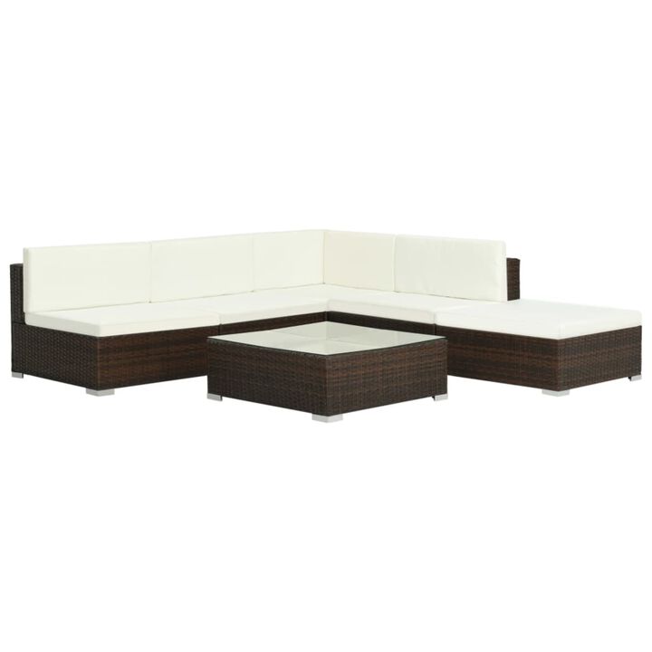 vidaXL 6 Piece Garden Lounge Set with Cushions Poly Rattan Brown