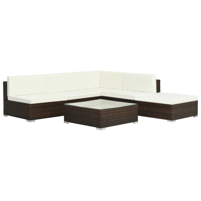 vidaXL 6 Piece Garden Lounge Set with Cushions Poly Rattan Brown