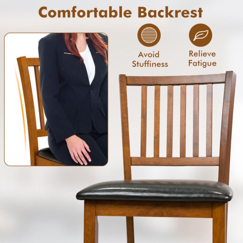 Hivvago 2-Piece Bar Chair Set Counter Height Bar Stool with Backrest-Walnut