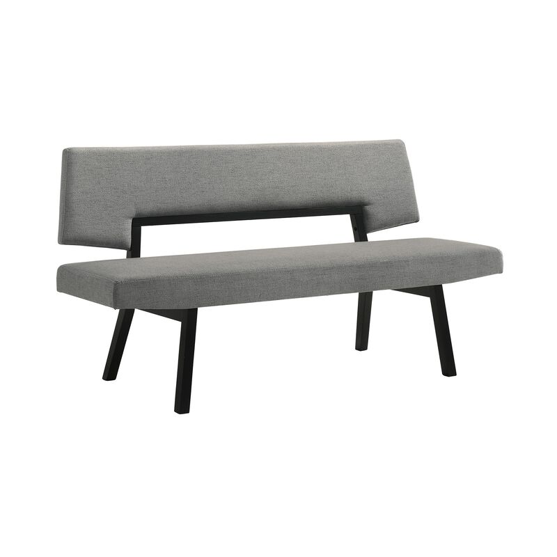 Yumi 5 Piece Dining Table Set, Chairs, Bench, Charcoal Fabric, Black - Benzara