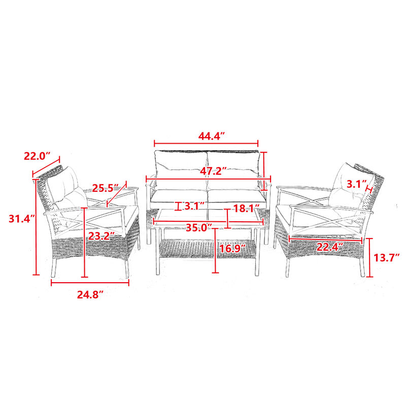 Outdoor Rattan Wicker Sectional Sofa Set with Cushion