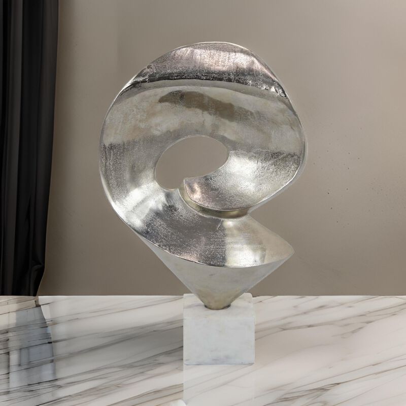 24 Inch Tabletop Home Decor Piece, Modern Art Sculpture, Chrome Metal - Benzara