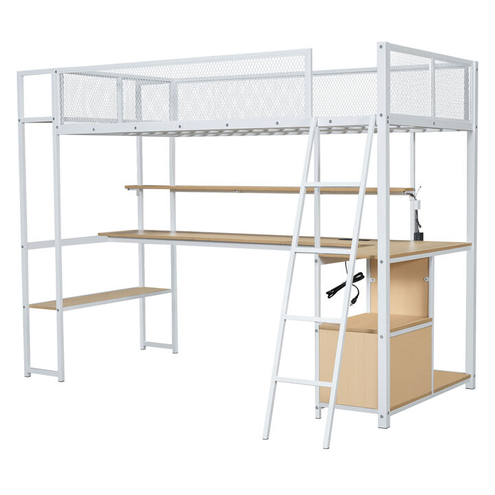 Merax Metal Loft Bed with Built-in Work Station