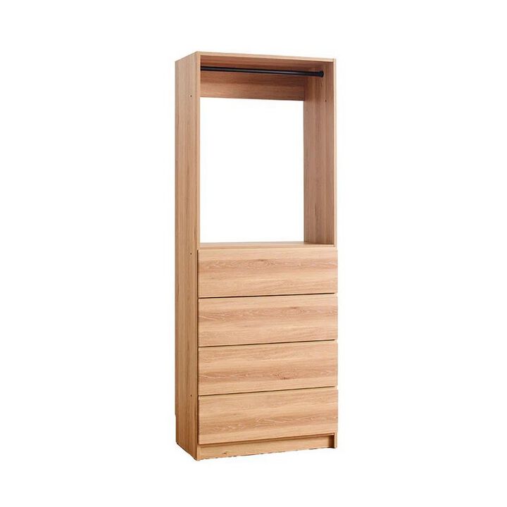 Dee Modular Closet System, 1 Metal Hanging Rod and 4 Drawers, Oak Brown