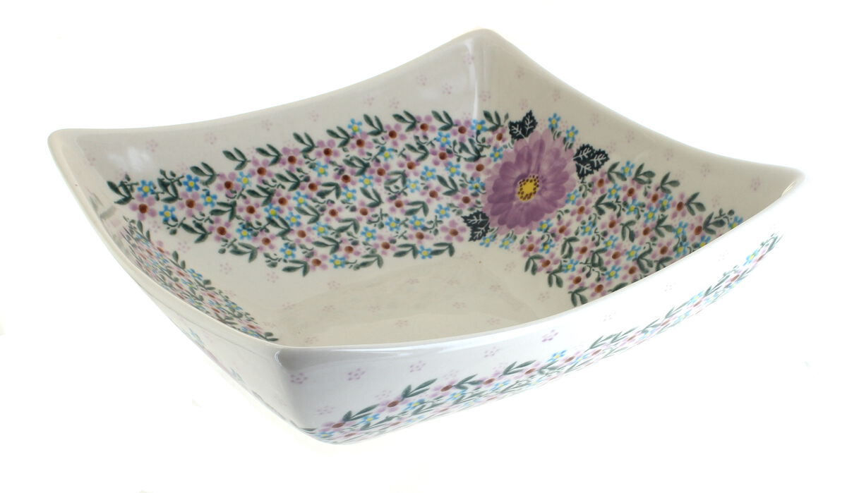Blue Rose Polish Pottery Garden of Blue Large Square Bowl