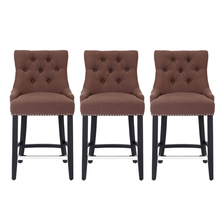 WestinTrends 24" Linen Fabric Tufted Upholstered Counter Stool (Set of 3)
