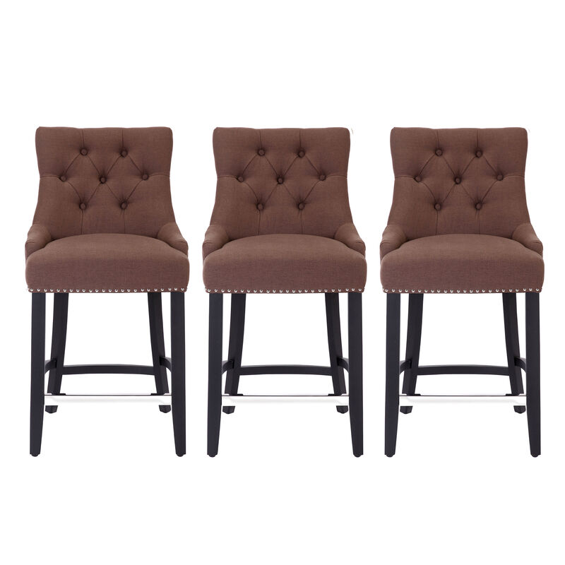 WestinTrends 24" Linen Fabric Tufted Upholstered Counter Stool (Set of 3)