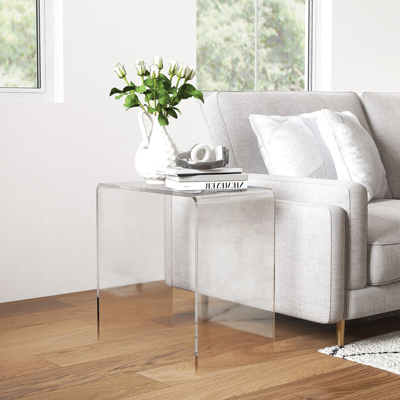 Clear Acrylic End Table: Waterfall Design, 21" x 12" x 21"