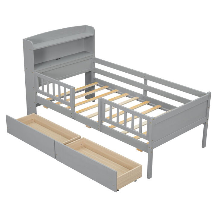 Merax Platform Bed with LED Light and 2 Drawers