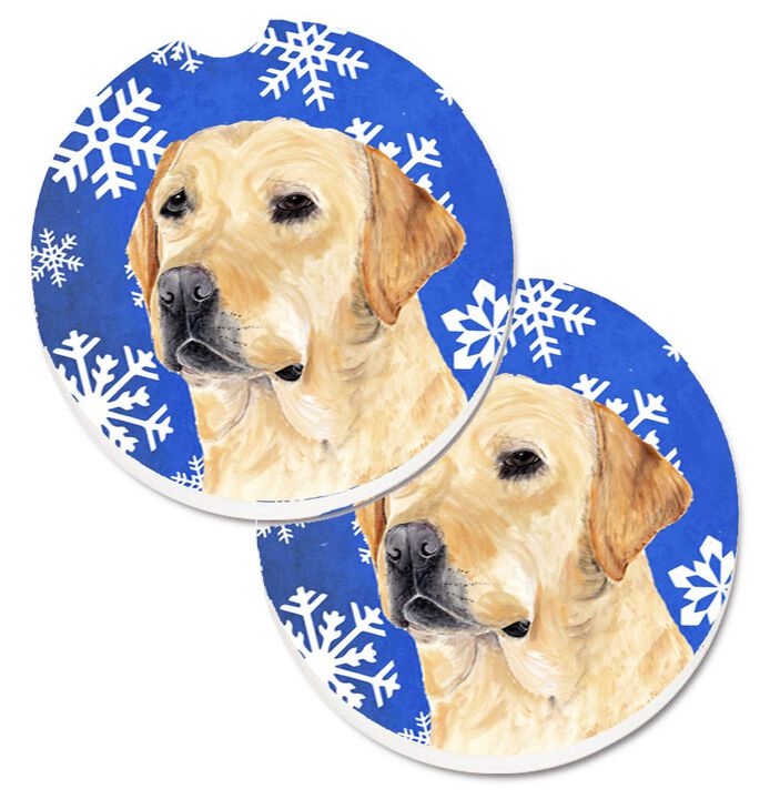 Caroline's Treasures Labrador Winter Snowflakes Holiday Set of 2 Cup Holder Car Coasters SC9376CARC, 2.56, Multicolor