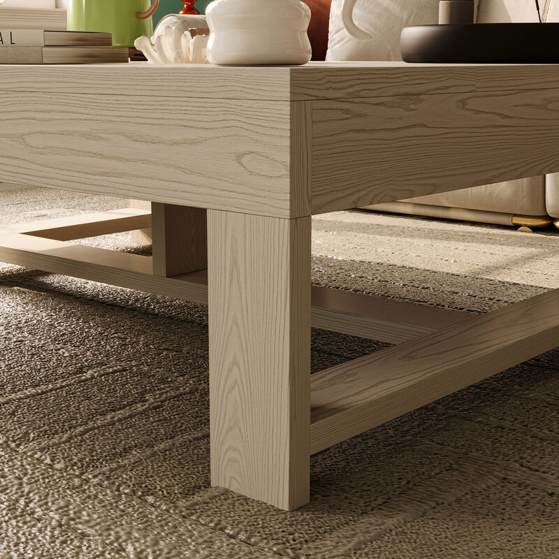 FUFU&GAGA Modern White Wood Coffee Table – Solid Wood, Spacious Tabletop with Built-in Storage, Sturdy Frame (47.2" W x 35.4" D x 15.8" H), White