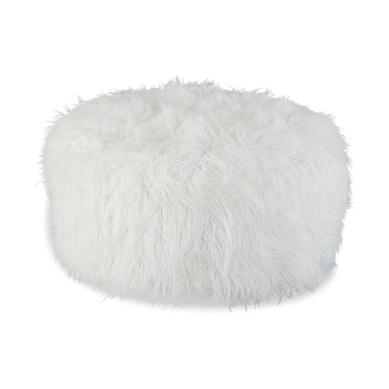 Lacey Oversized Accent Ottoman, White Faux Fur, Soft Cushion, 39 Inch - Benzara