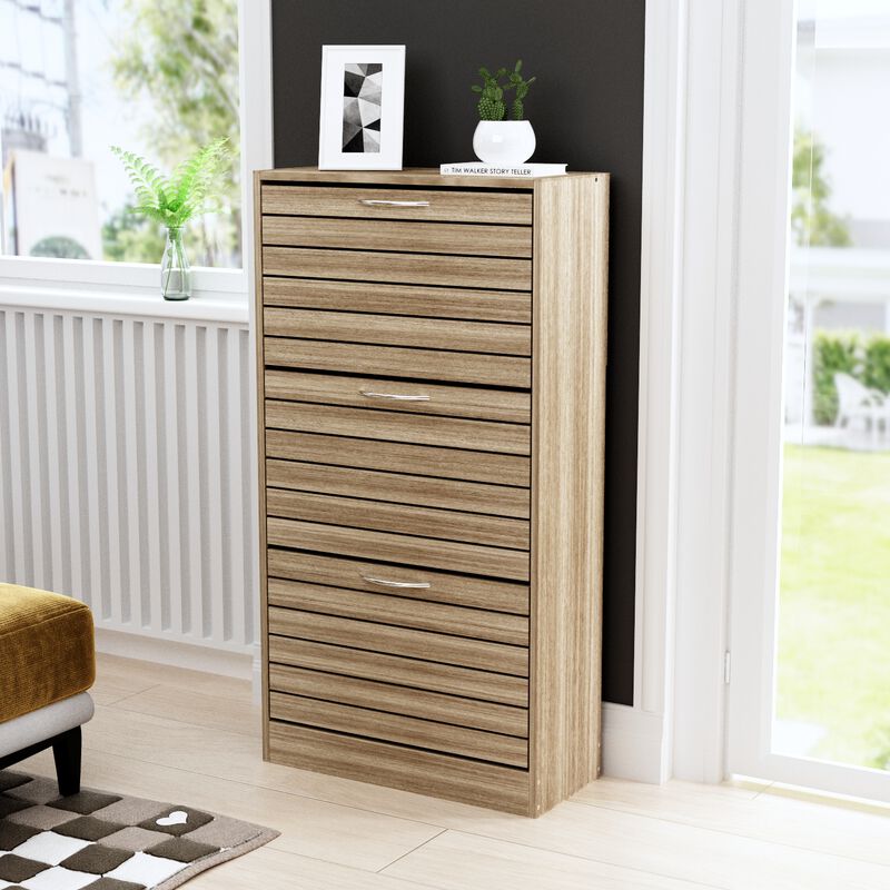 Brown Wooden Shoes Storage Cabinet, with 3 Drawers for Entryway Hallway, 42.3 in. H x 22.4 in. W