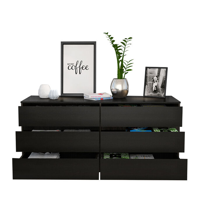 DEPOT E-SHOP Cocora 6 Drawer Double Dresser, Superior Top, Black