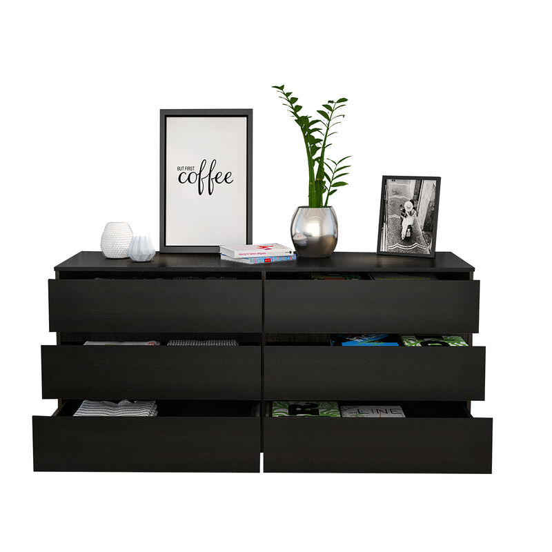 DEPOT E-SHOP Cocora 6 Drawer Double Dresser, Superior Top, Black