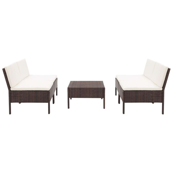 vidaXL 5 Piece Garden Sofa Set with Cushions Poly Rattan Brown