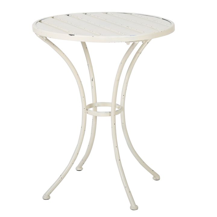 Rune 3 Piece Outdoor Dining Set, 1 Round Table, 2 Chairs, White Iron - Benzara