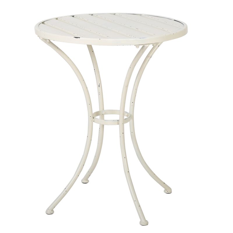 Rune 3 Piece Outdoor Dining Set, 1 Round Table, 2 Chairs, White Iron - Benzara