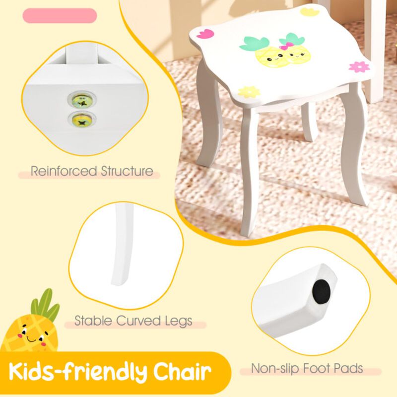 Hivvago Kids Vanity Table Set with Tri-Folding Mirror and Large Drawer-White