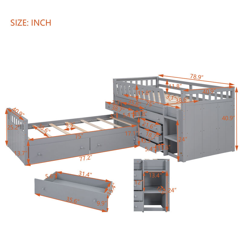 Merax L-shaped Loft Bed  with Platform Bed