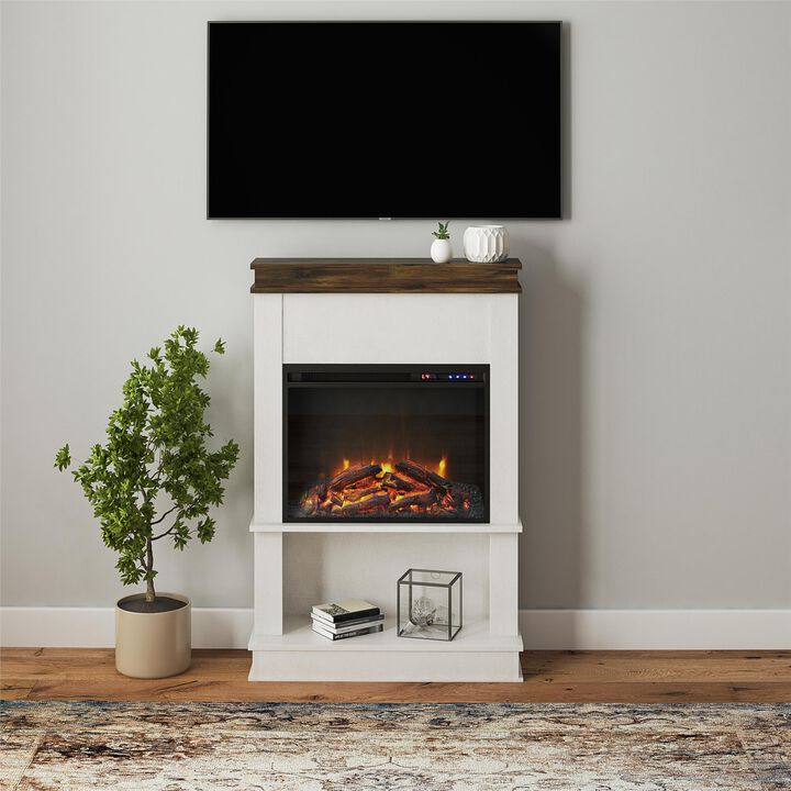 Ameriwood Home Mateo Electric Fireplace Space Heater with Mantel and Open Shelf