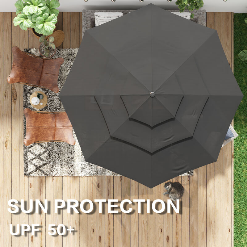FUFU&GAGA 11FT 3-Tier Patio Umbrella – Navy Blue, Crank & Tilt, Heavy-Duty Steel Frame, UV-Resistant Polyester, Outdoor Sunshade