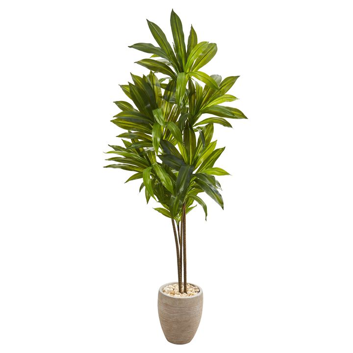Hivvago 68" Dracaena Artificial Plant in Sand Colored Planter (Real Touch)
