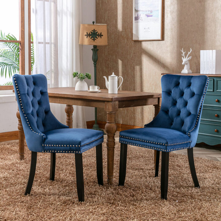 Contemporary Velvet Dining Chairs, Blue, 2-PCS Set