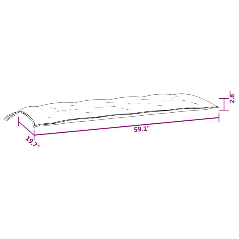 Claire Outdoor Cushion for Bench w Tie Ropes, 59in Gray Tufted Oxford - Benzara