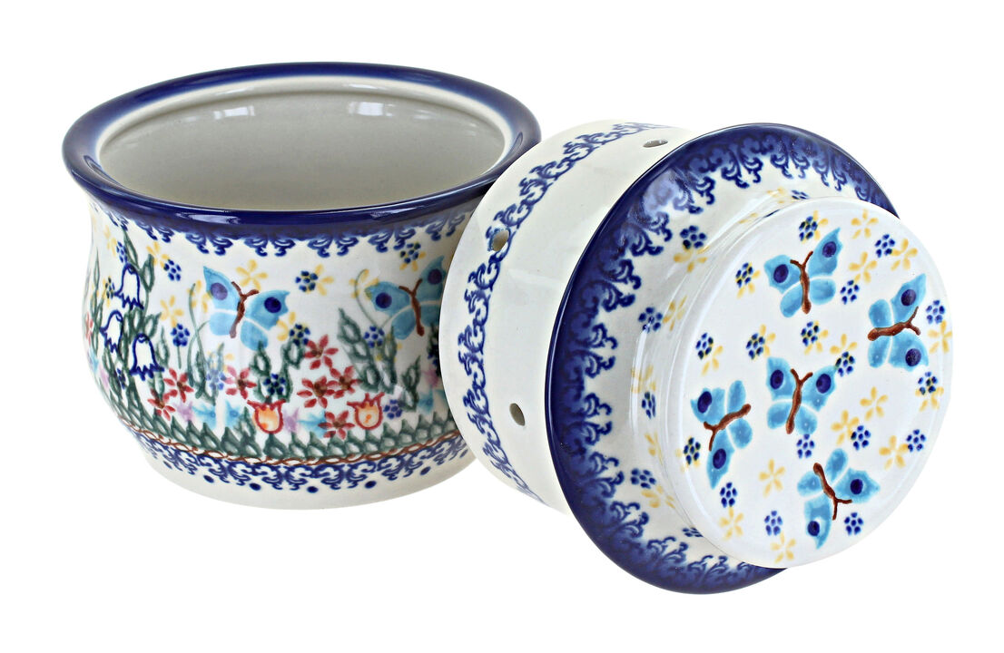 Blue Rose Polish Pottery Garden Of Eden French Butter Dish