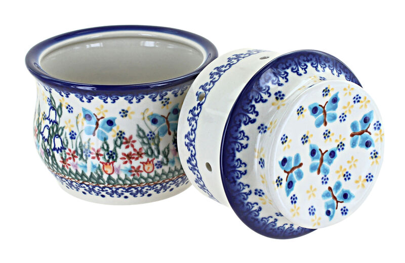 Blue Rose Polish Pottery Garden Of Eden French Butter Dish