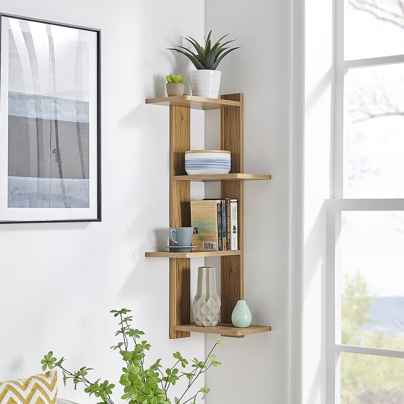 Alvar Corner 4-Tier Floating Ledge Column Wall Shelf