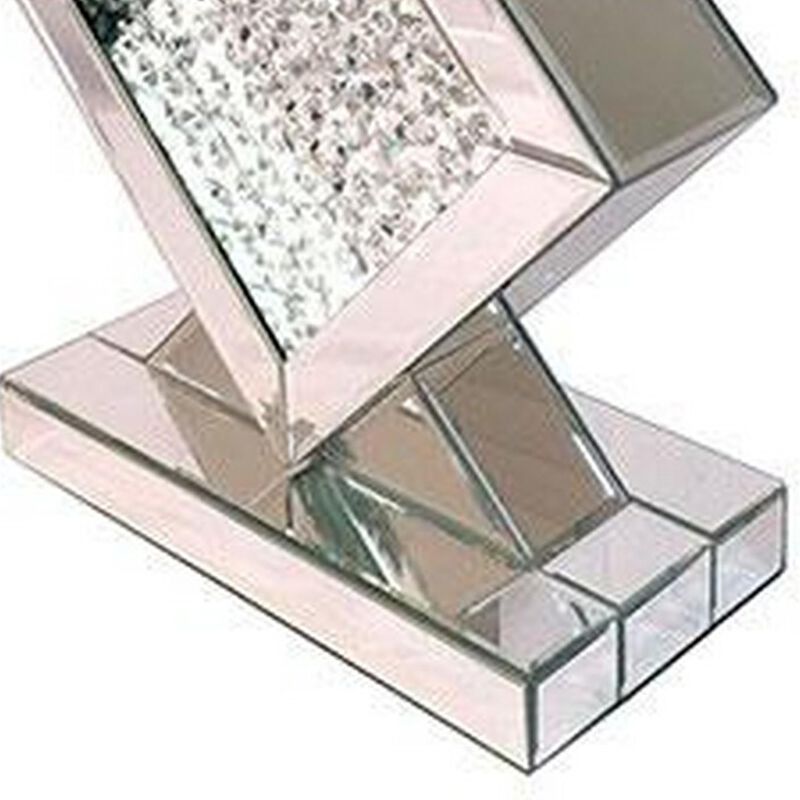 Benjara 27 Inch Table Lamp, Acrylic Crystals, Diamond Base, Metal, Champagne Silver and White