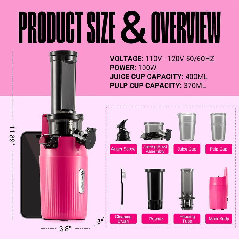 Ventray Essential Ginnie Juicer Compact Small Cold Press Masticating Slow Juicer