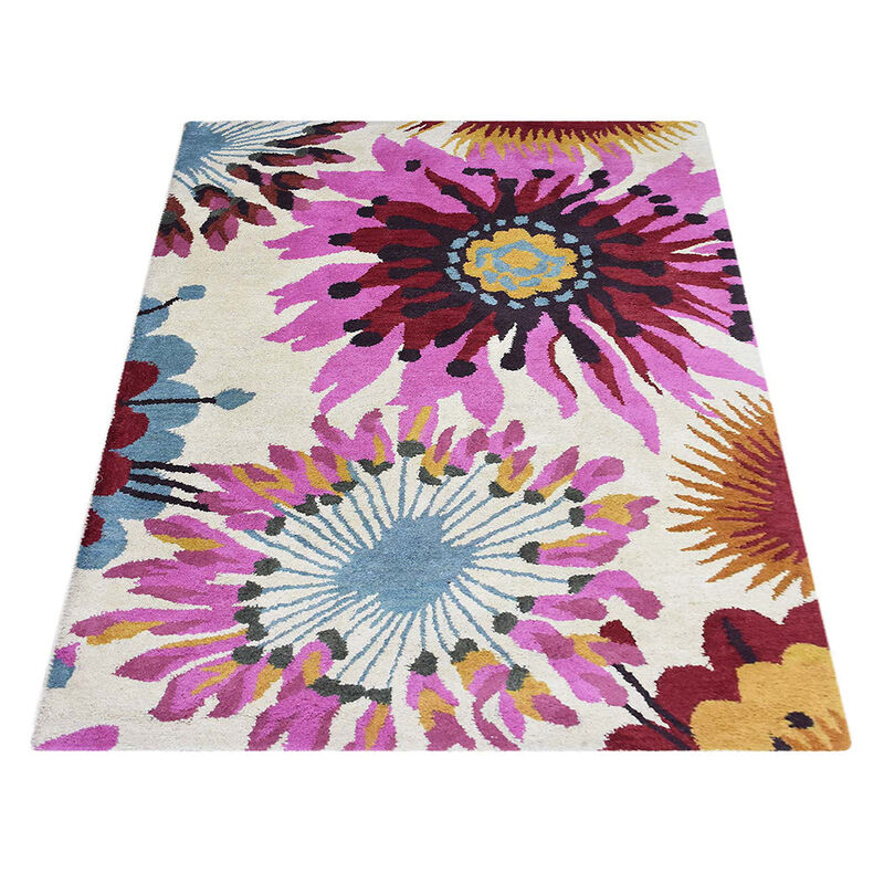 RUGSOTIC CARPETS HAND TUFTED WOOL ECO-FRIENDLY AREA RUGS  - 10'x13', Rectangle Shape, Cream, Floral Modern Design, High Pile Thick Handmade Anti Skid Area Rugs for Living Room, Bed Room (K00504)