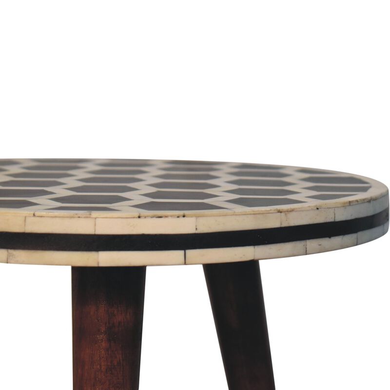 Artisan Furniture Solid Wood Bone Inlay Tripod Stool With Honey Caramel Finish