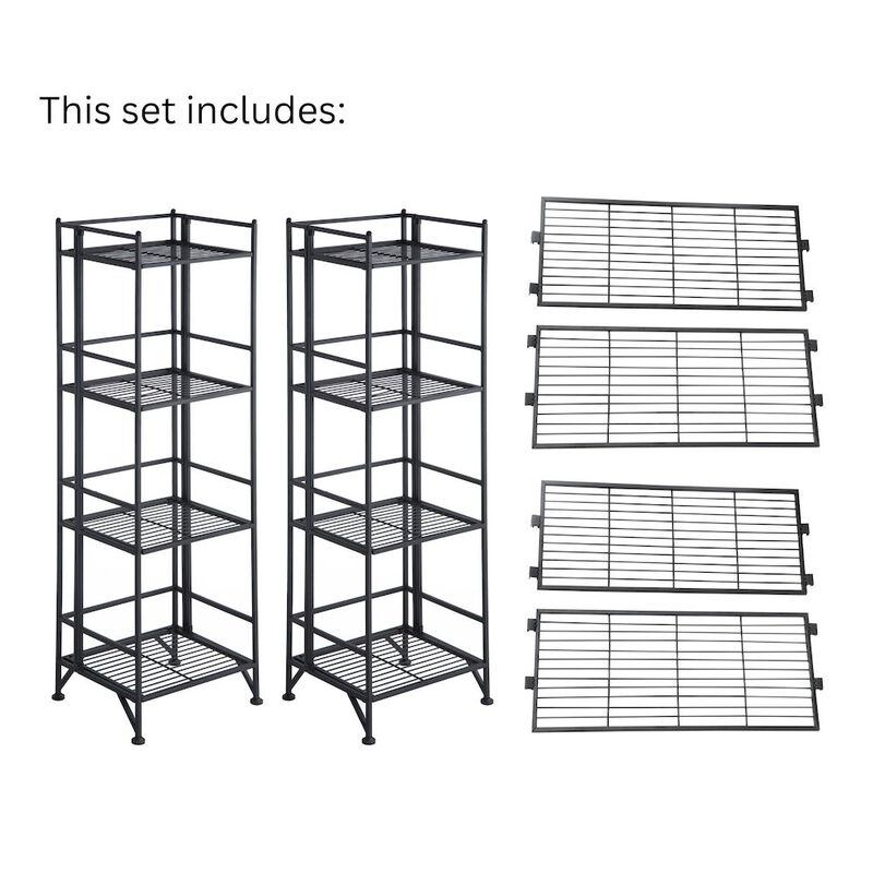 Convenience Concepts Xtra Storage 4 Tier Folding Metal Shelves with Set of 4 Deluxe Extension Shelves
