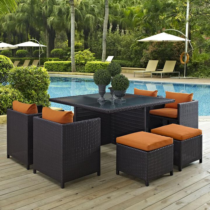 Inverse 9 Piece Outdoor Patio Dining Set - Espresso Orange