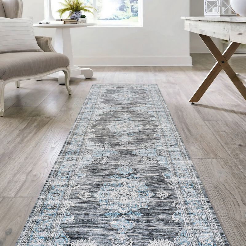 Bausch Bohemian Distressed Chenille Machine-Washable Dark Gray/Blue