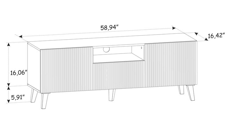 TV Stand RAVENNA F 59'' 2D1S Milled MDF Fronts Black Matt / Natural Artisan Oak
