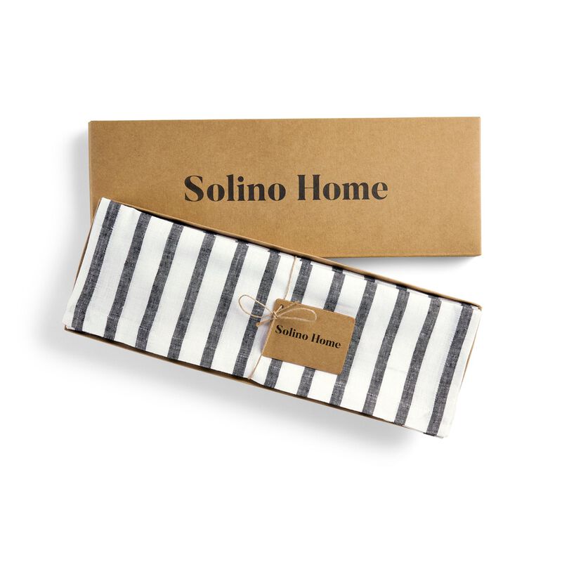 Solino Home 100% Pure Linen 14 x 19 Inch Placemats Set of 4 | Madison Stripe