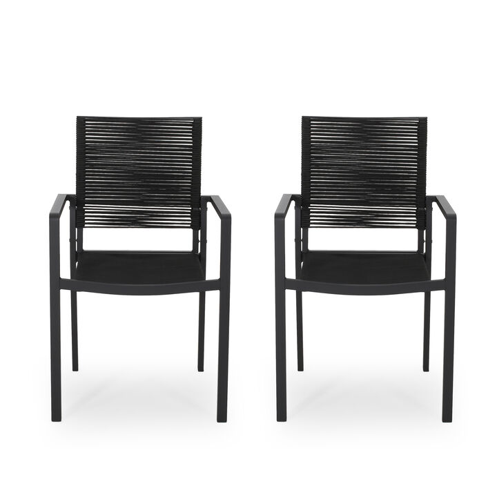 Merax 2 PCS Outdoor Modern Aluminum Dining Chairs with Rope Seat