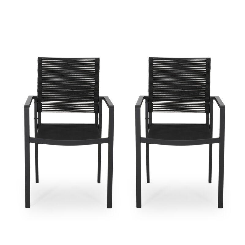 Merax 2 PCS Outdoor Modern Aluminum Dining Chairs with Rope Seat